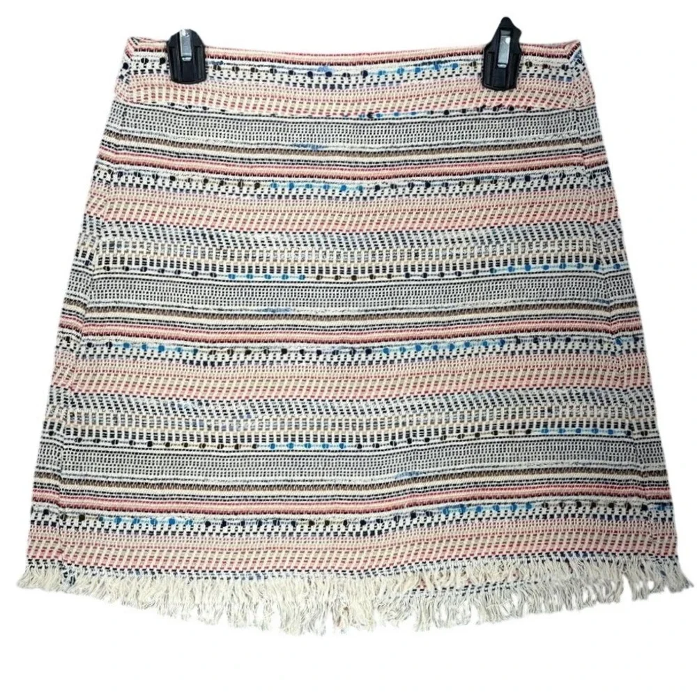 LOFT Skirt Womens‎ 4 Beige Woven Knit Fringe Mini Short A-Line Casual Festival